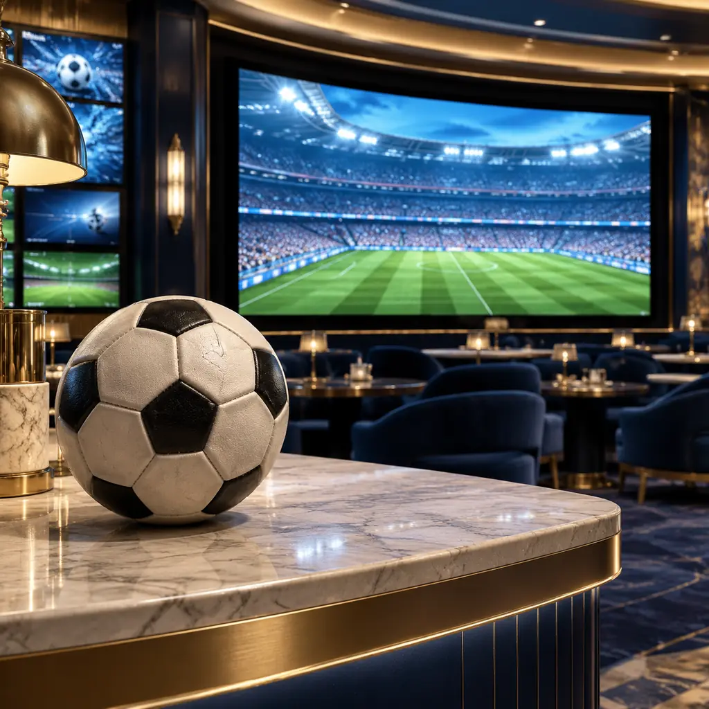 Bola sepak dan layar stadion di area sportsbook kasino