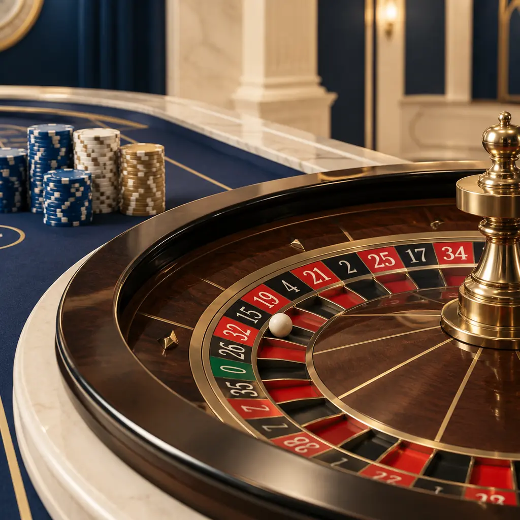 Roda roulette dan bola di studio kasino