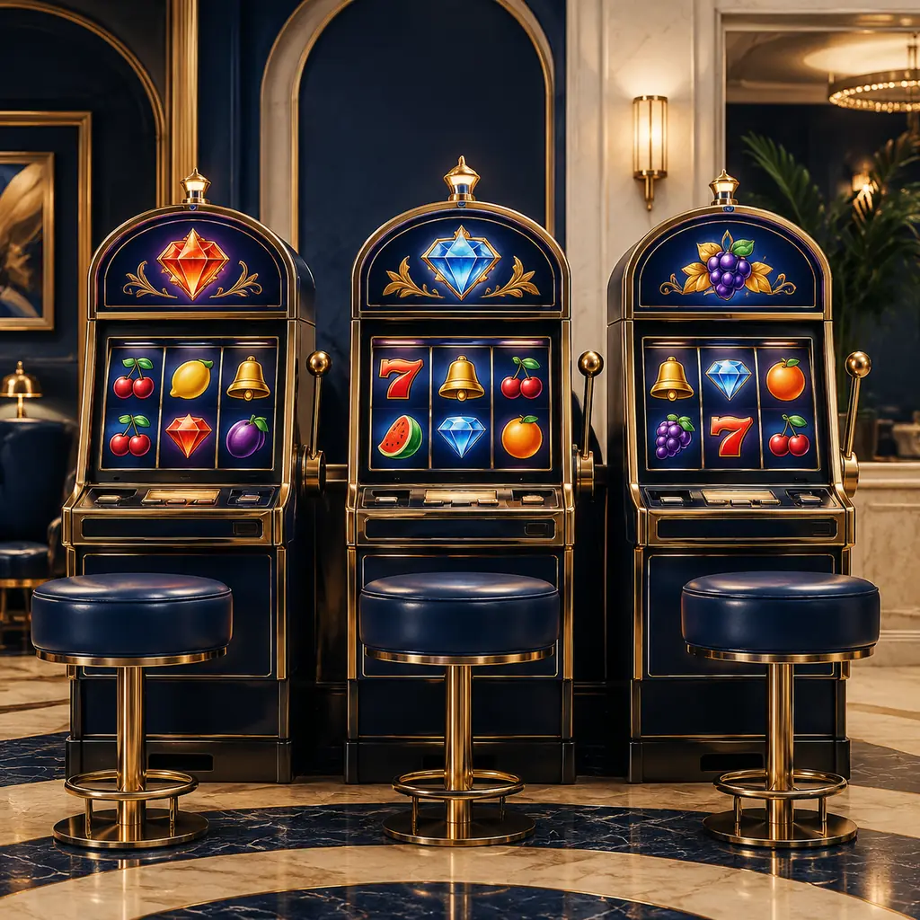Deretan mesin slot bergaya klasik di ruang kasino